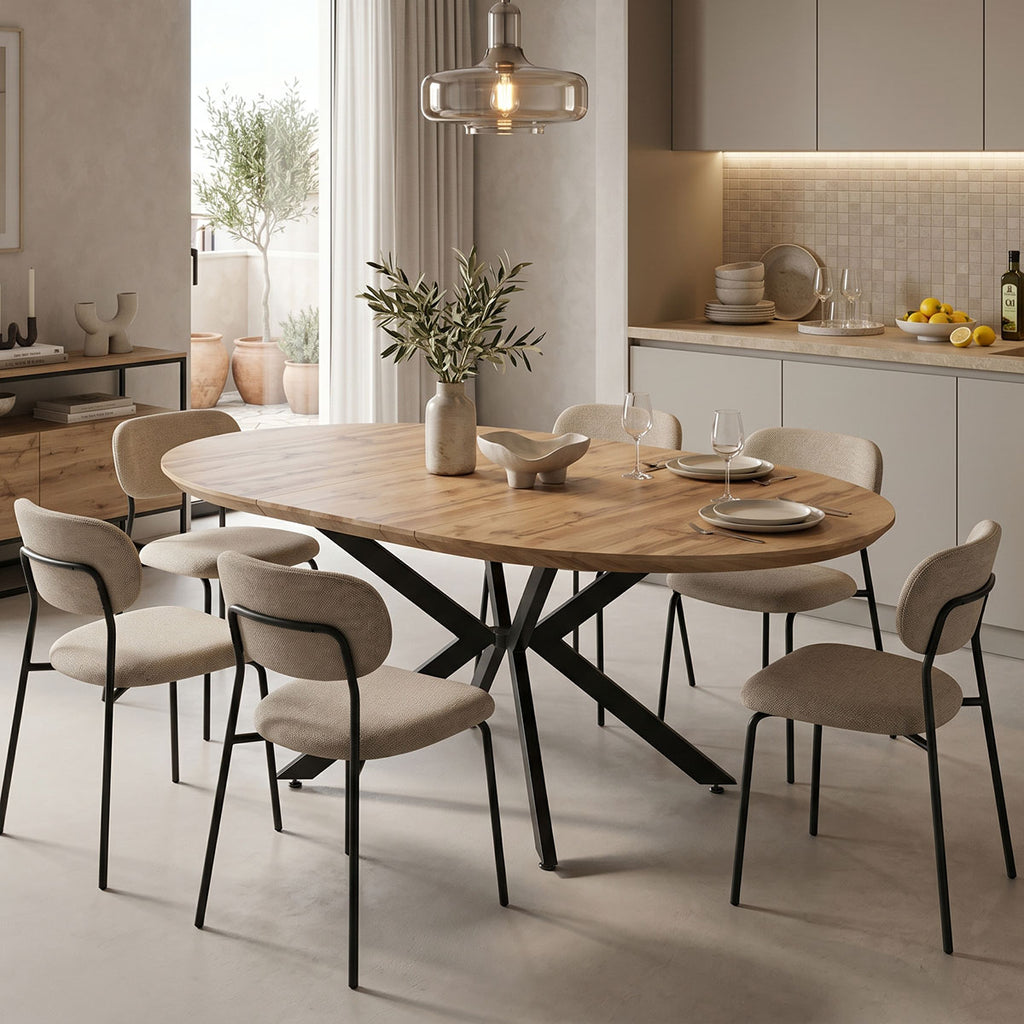Τραπέζι επεκτεινόμενο Edina pakoworld mdf σε sonoma απόχρωση με μαύρα μεταλλικά πόδια 130-170x130x75εκ
