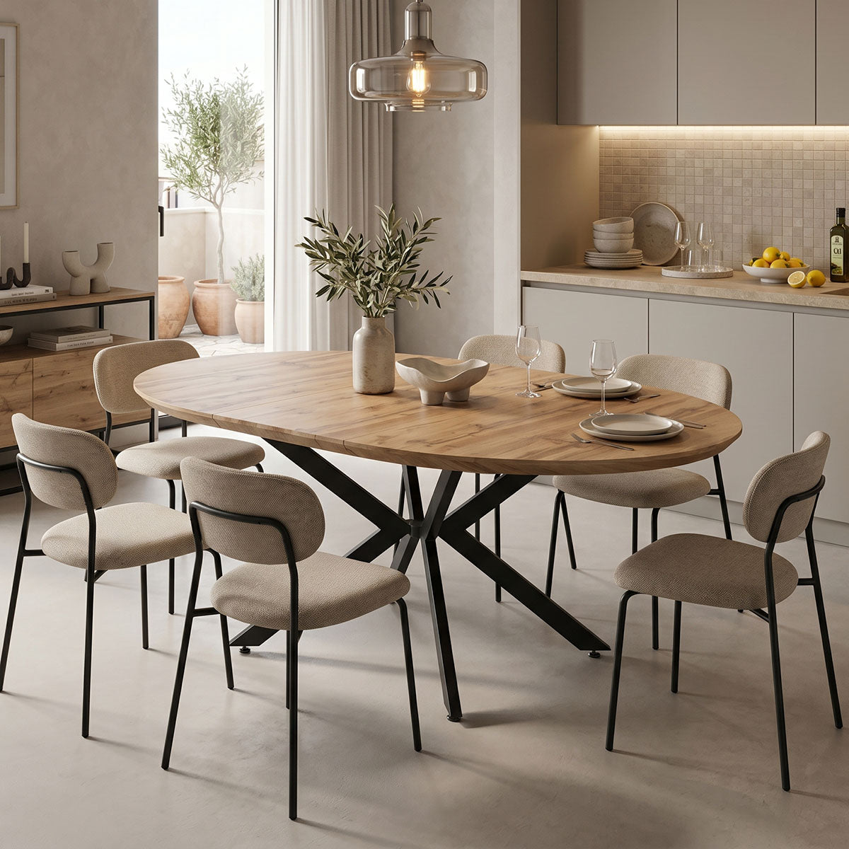 Τραπέζι επεκτεινόμενο Edina pakoworld mdf σε sonoma απόχρωση με μαύρα μεταλλικά πόδια 130-170x130x75εκ