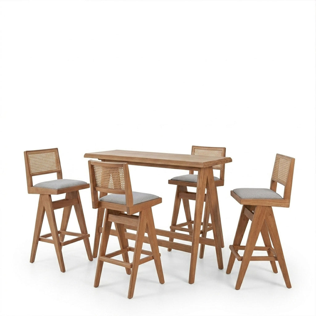 Τραπεζαρία μπαρ Winslow pakoworld σετ 5τεμ ξύλο rubberwood ανοιχτό καρυδί 120x45x100εκ