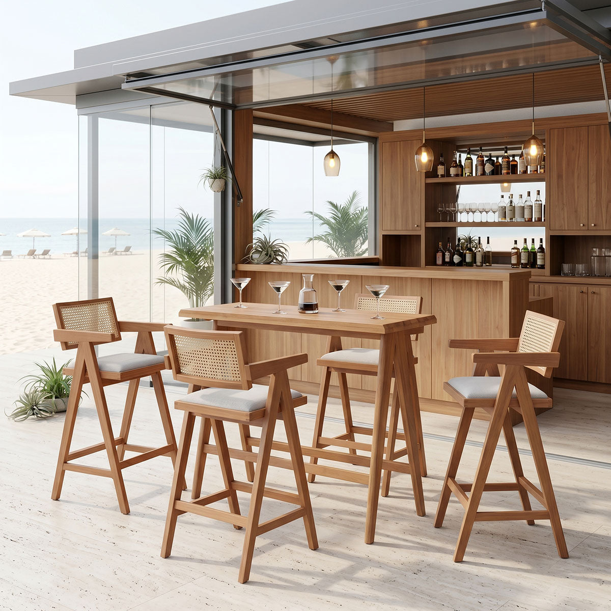 Τραπεζαρία μπαρ Winslow I pakoworld σετ 5τεμ ξύλο rubberwood ανοιχτό καρυδί 120x45x100εκ