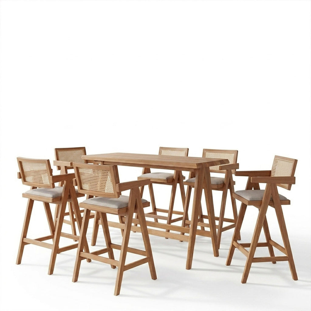 Τραπεζαρία μπαρ Winslow I pakoworld σετ 7τεμ ξύλο rubberwood ανοιχτό καρυδί 120x45x100εκ