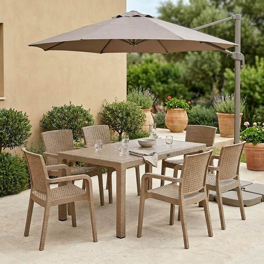 Τραπεζαρία Explore-Halcyon pakoworld σετ 7τεμ PP cappuccino 150x90x73,5εκ