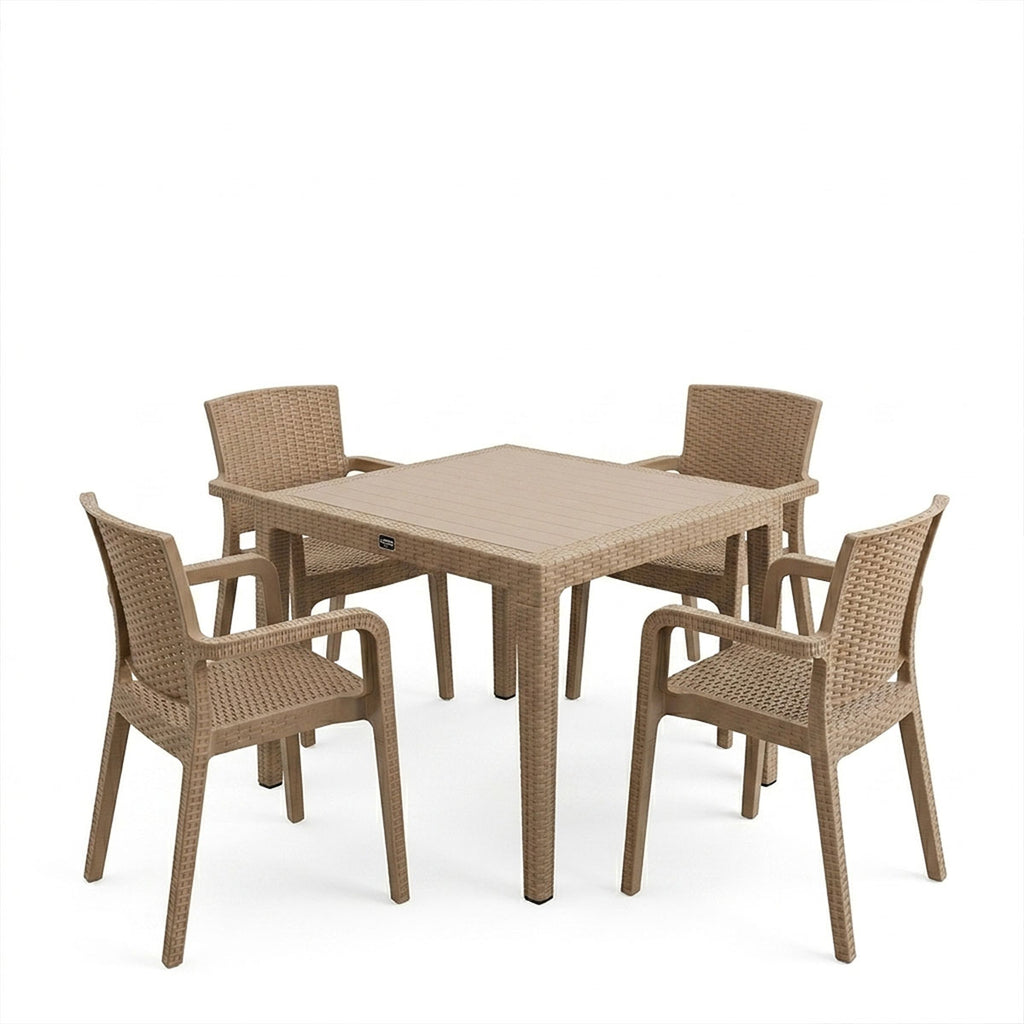 Τραπεζαρία Explore-Halcyon pakoworld σετ 5τεμ PP cappuccino 90x90x73,5εκ