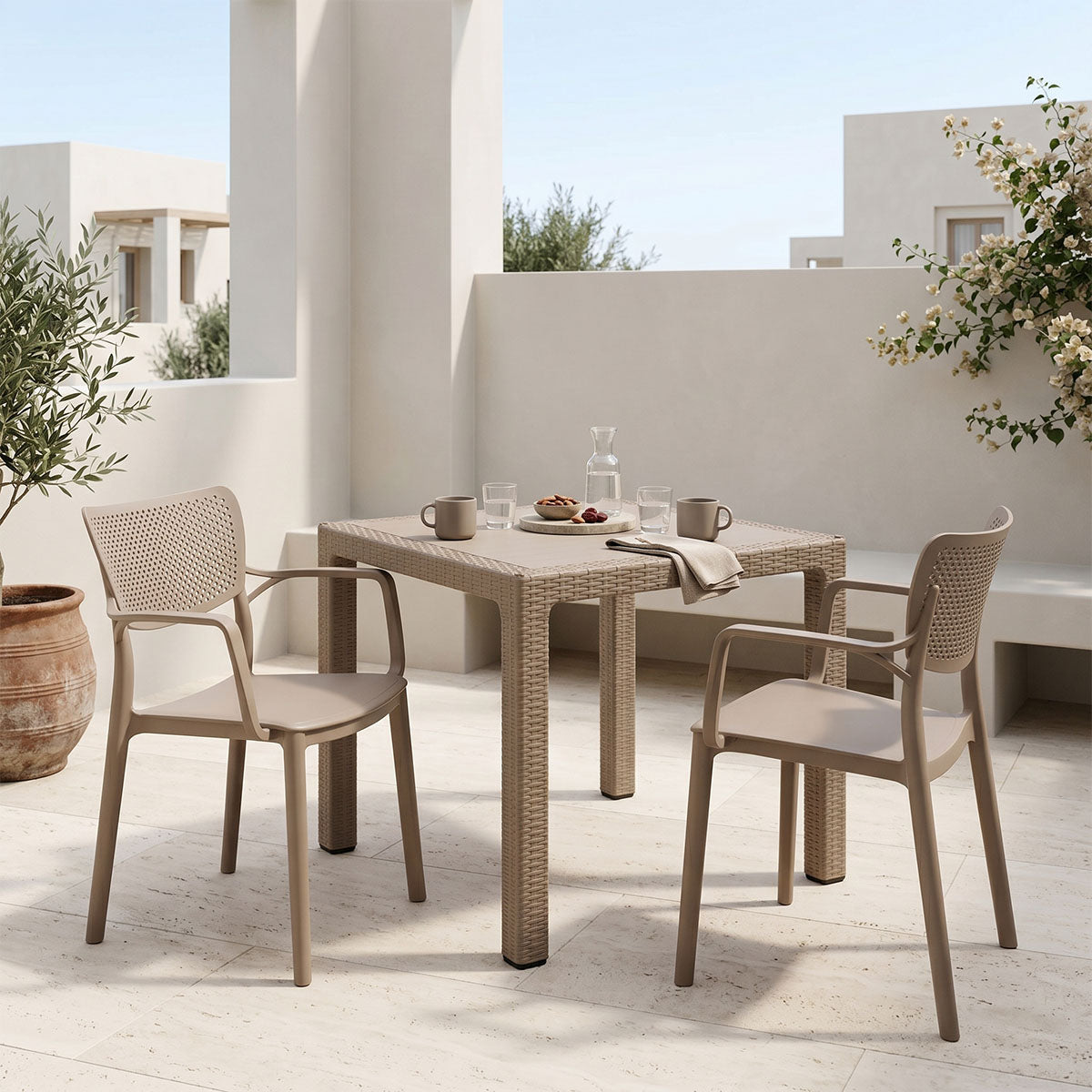 Τραπεζαρία Explore-Frontline pakoworld σετ 3τεμ PP cappuccino 90x90x73,5εκ