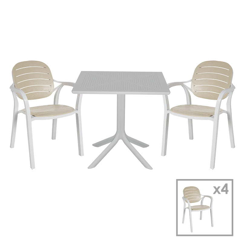 Τραπεζαρία Groovy-Gentle 4Life σετ 5τεμ PP λευκό-cappuccino 80x80x74,5εκ