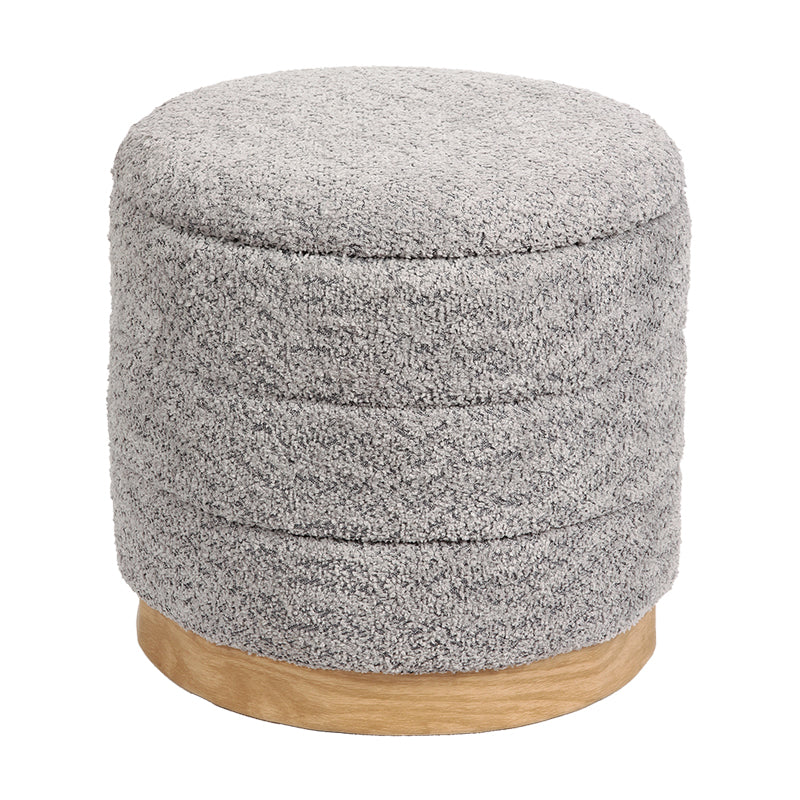 Σκαμπό-μπαούλο Pelen pakoworld γκρι μπουκλέ ύφασμα με βάση mdf σε φυσική απόχρωση Φ39x37εκ