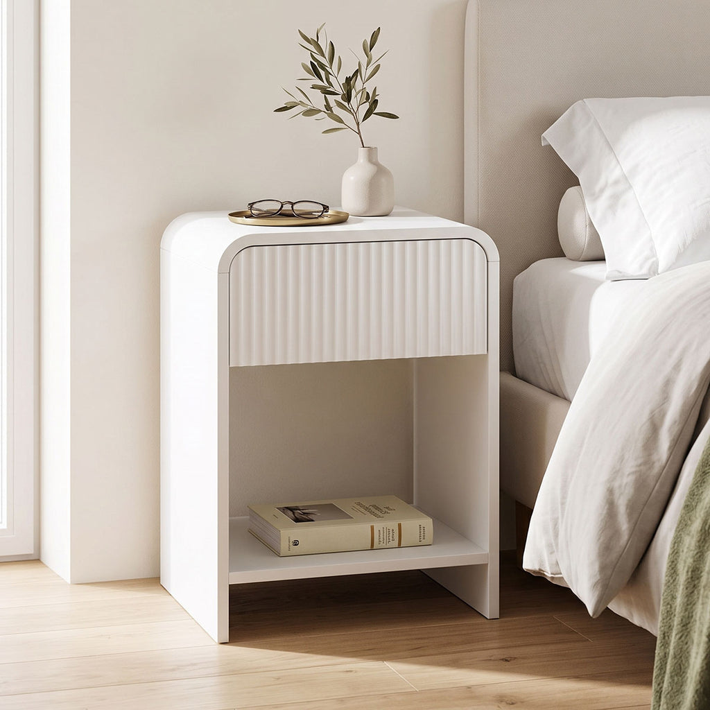 Κομοδίνο Lemperto pakoworld MDF σε λευκή απόχρωση 40x40x53εκ