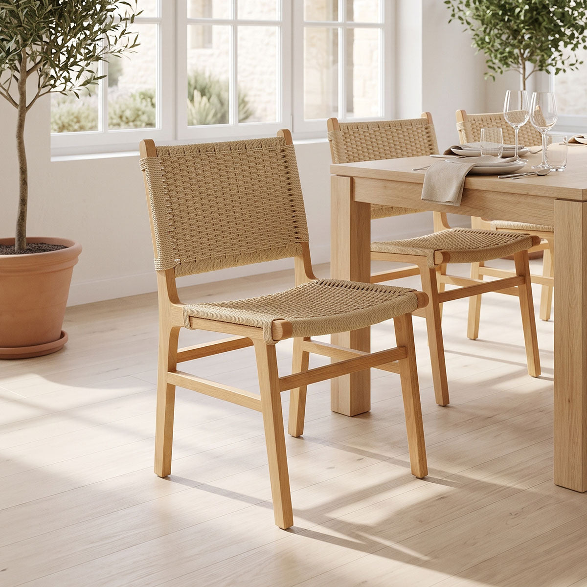 Καρέκλα Julien pakoworld rubberwood φυσικό-έδρα φυσικό σχοινί 61x54x85εκ