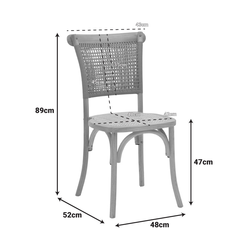 Καρέκλα Karley pakoworld φυσικό ξύλο οξιάς-έδρα φυσικό rattan 48x52x89εκ