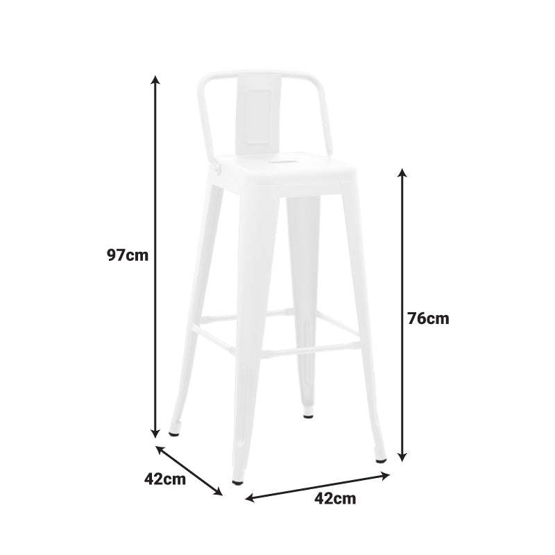 Σκαμπό μπαρ με πλάτη Utopia pakoworld μέταλλο σε λευκή ματ απόχρωση 42x42x97εκ