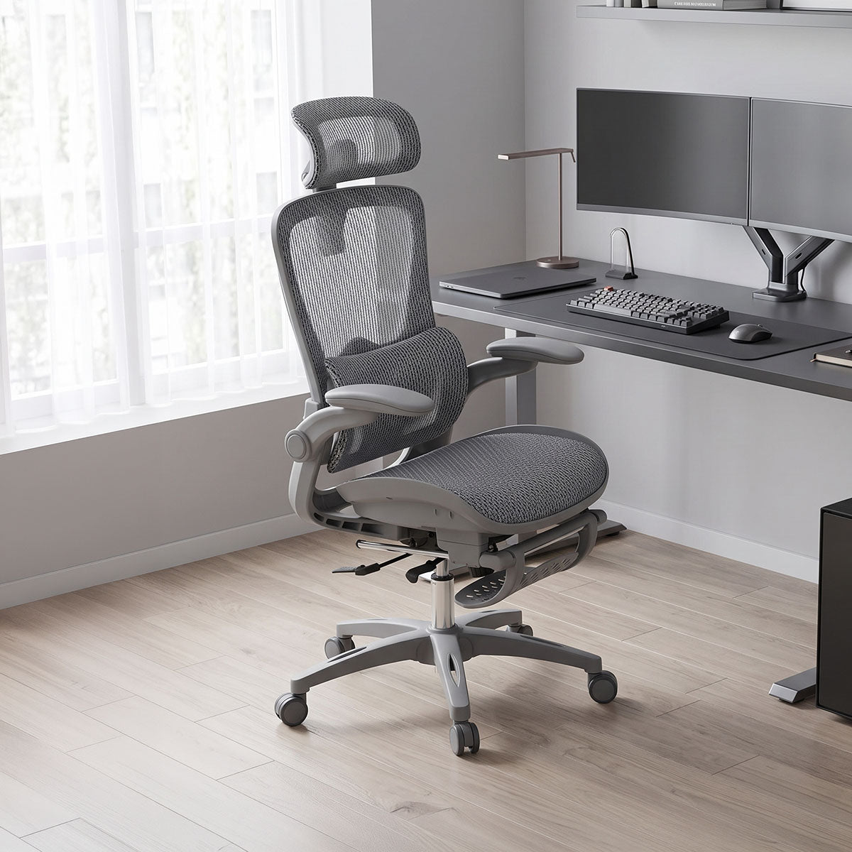 Καρέκλα γραφείου εργασίας Zenyk pakoworld mesh σε grey απόχρωση 63x70x126εκ