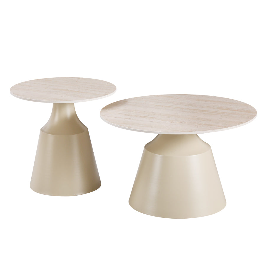 Τραπέζια σαλονιού Sculpt pakoworld σετ 2τεμ μέταλλο cappuccino- sintered stone σε όψης τραβερτίνης