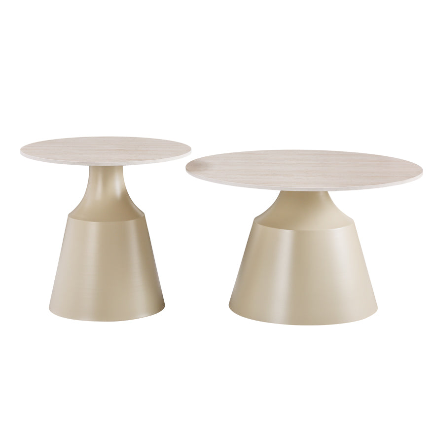 Τραπέζια σαλονιού Sculpt pakoworld σετ 2τεμ μέταλλο cappuccino- sintered stone σε όψης τραβερτίνης