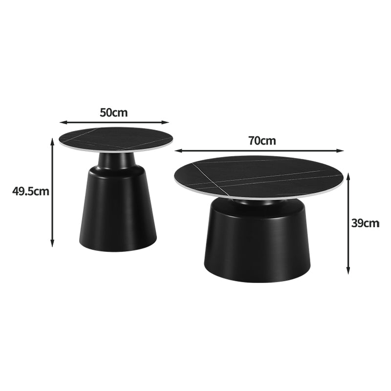 Τραπέζια σαλονιού Sculpt pakoworld σετ 2τεμ μέταλλο cappuccino- sintered stone σε όψης τραβερτίνης