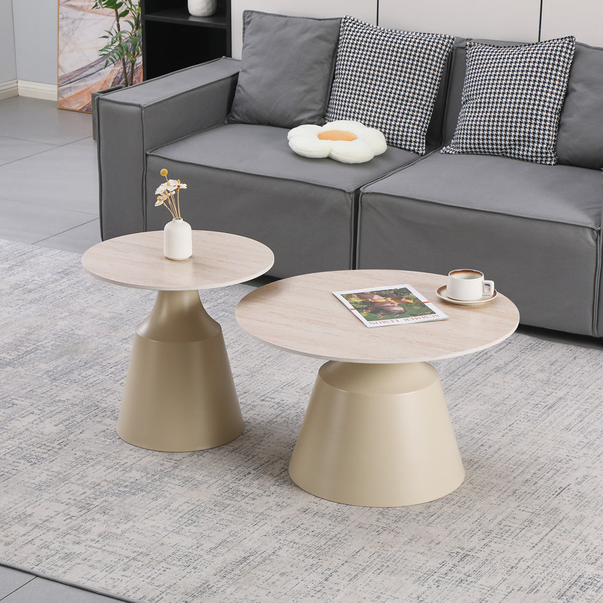 Τραπέζια σαλονιού Sculpt pakoworld σετ 2τεμ μέταλλο cappuccino- sintered stone σε όψης τραβερτίνης