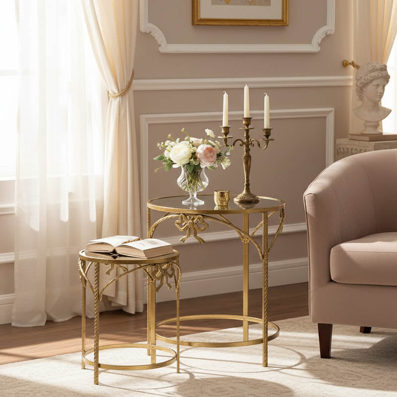 Βοηθητικό τραπέζι Frensia Inart σετ 2τεμ μέταλλο σε χρυσή απόχρωση