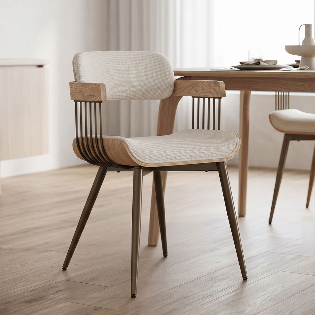 Πολυθρόνα Cameo pakoworld μέταλλο μπρονζέ-white-wash ξύλο-μπέζ ύφασμα 53x49.5x75.5εκ