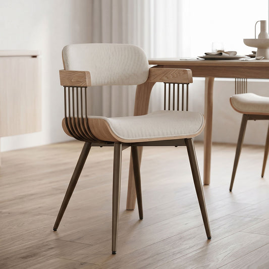 Πολυθρόνα Cameo pakoworld μέταλλο μπρονζέ-white-wash ξύλο-μπέζ ύφασμα 53x49.5x75.5εκ