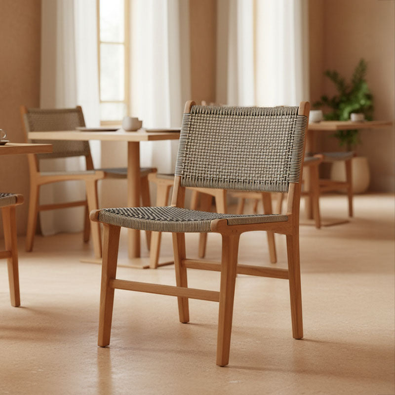 Καρέκλα Darien pakoworld σκελετός teak ξύλο σε φυσική απόχρωση και κρεμ-μαύρο pe σχοινί 52x62x86εκ