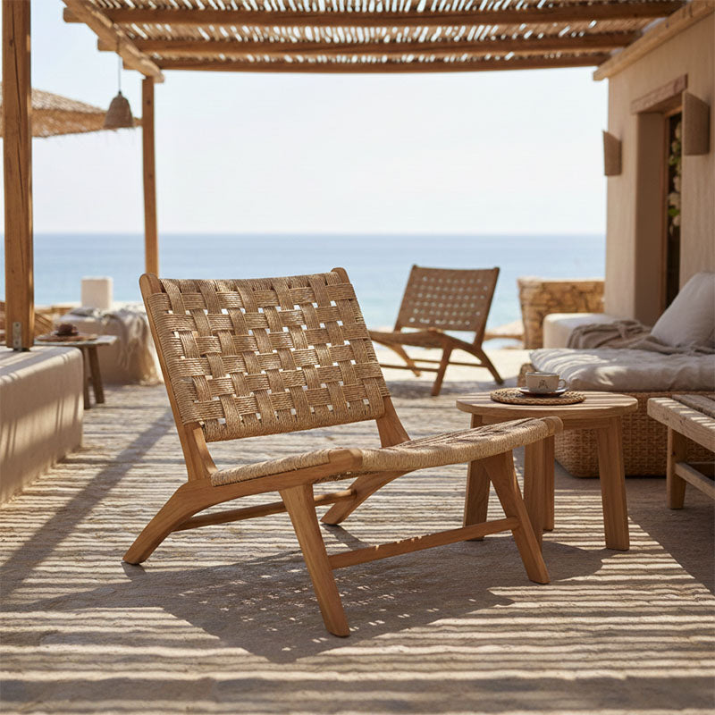 Πολυθρόνα Foldere pakoworld φυσικό teak ξύλο-pe σχοινί 65x78x68εκ
