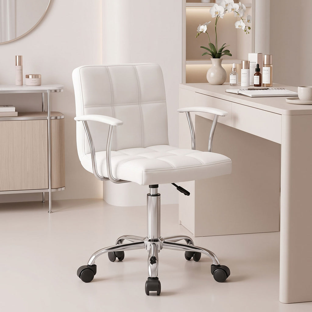Καρέκλα γραφείου Buleco pakoworld pu σε λευκή απόχρωση 56x46x74-86εκ
