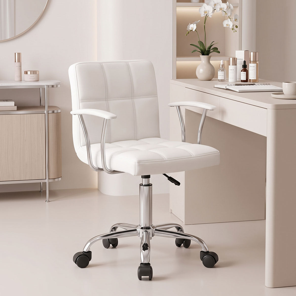 Καρέκλα γραφείου Buleco pakoworld pu σε λευκή απόχρωση 56x46x74-86εκ