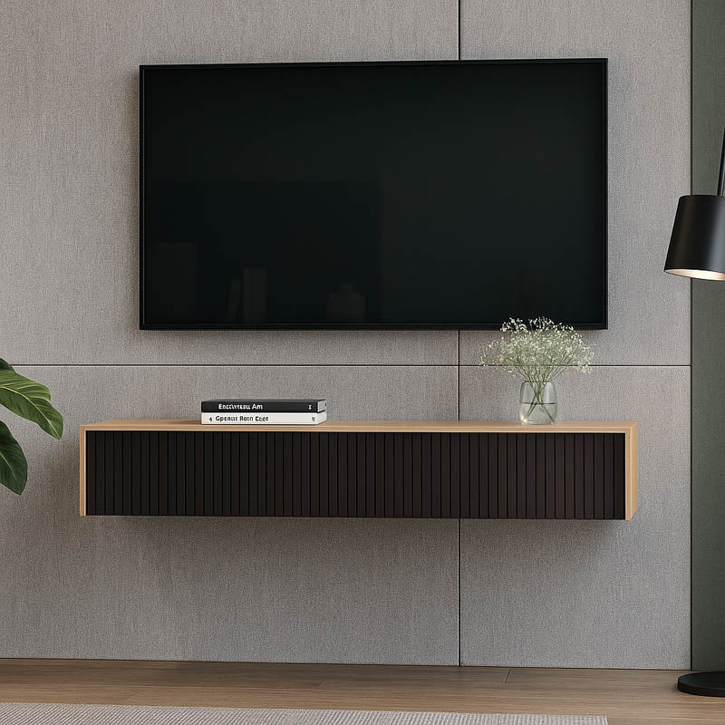 Κονσόλα με 2 συρτάρια Doha pakoworld mdf σε μαύρη με oak απόχρωση 120x41x20cm