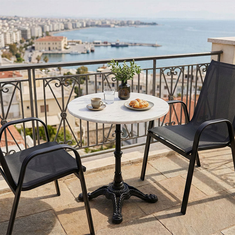 Τραπέζι μαρμάρινο Ancara pakoworld μαντέμι σε λευκή-μαύρη απόχρωση Φ70x70.8εκ