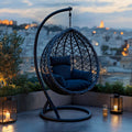 Κούνια φωλιά με βάση Lyere pakoworld μέταλλο ανθρακί pe rattan σε γκρι απόχρωση 120x108x195εκ