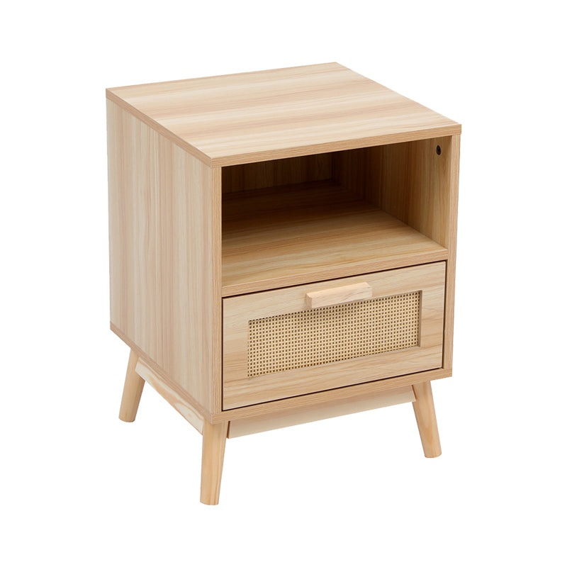 Κομοδίνο Scandy pakoworld με ράφι ξύλο πεύκου-rattan σε φυσική απόχρωση 40x39.5x55εκ