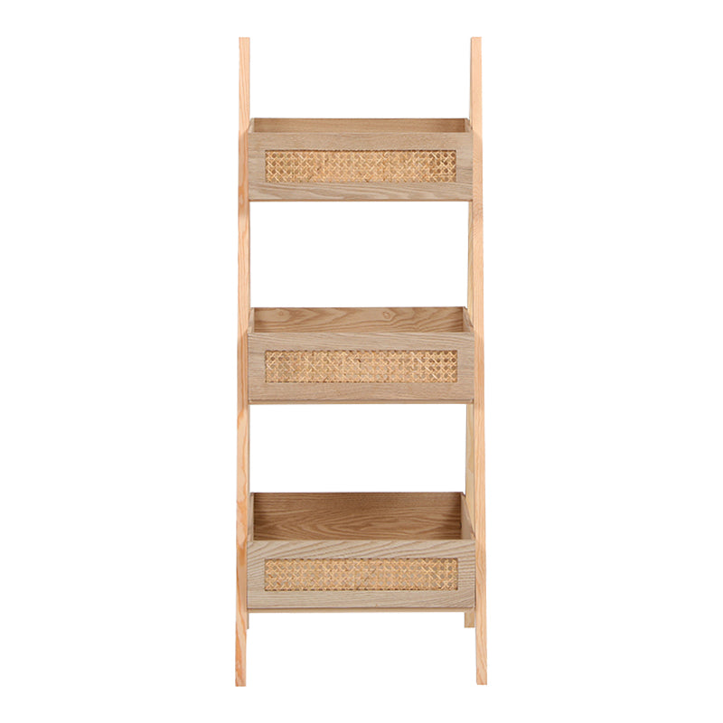 Ραφιέρα επιδαπέδια 3όροφη Scandy pakoworld mdf-rattan σε φυσική απόχρωση 44x37x110εκ