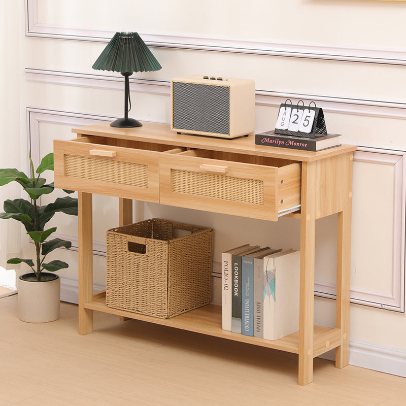 Κονσόλα Alenda pakoworld ξύλο πεύκου-rattan σε φυσική απόχρωση 100x30x76εκ