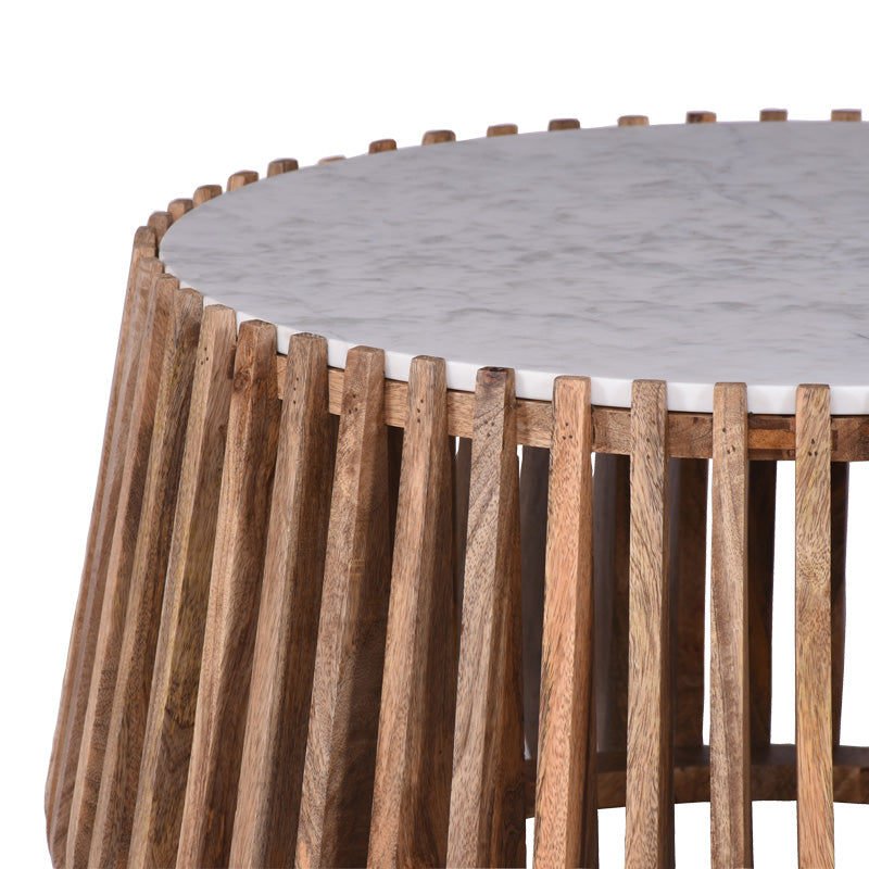 Τραπέζι σαλονιού Mable pakoworld μάνγκο ξύλο σε φυσική απόχρωση με επιφάνεια μαρμάρου Φ80x45εκ