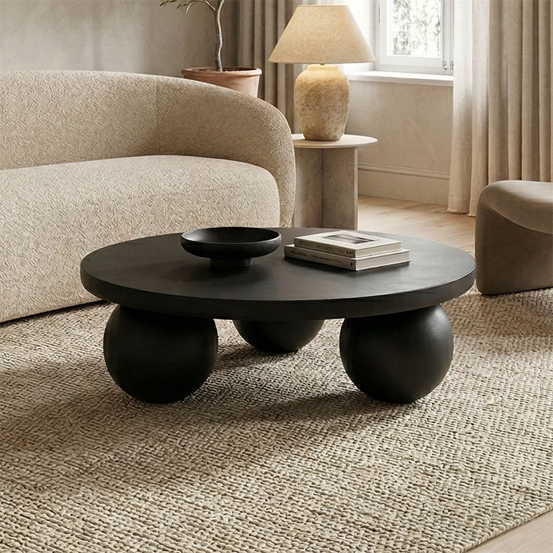 Τραπέζι σαλονιού Fedena pakoworld μασίφ μάνγκο ξύλο μαύρο Φ90x30εκ