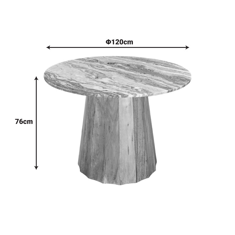Τραπέζι Ezerdian pakoworld μασίφ ξύλο ακακίας σε φυσική απόχρωση με επιφάνεια ματ μαρμάρου Φ120x76εκ
