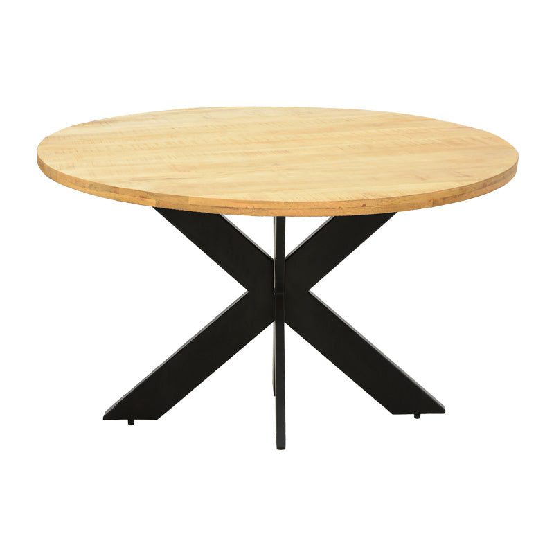 Τραπέζι Royalty pakoworld μασίφ ξύλο mango 4εκ σε φυσική απόχρωση-πόδι μεταλλικό μαύρο Φ130x77εκ