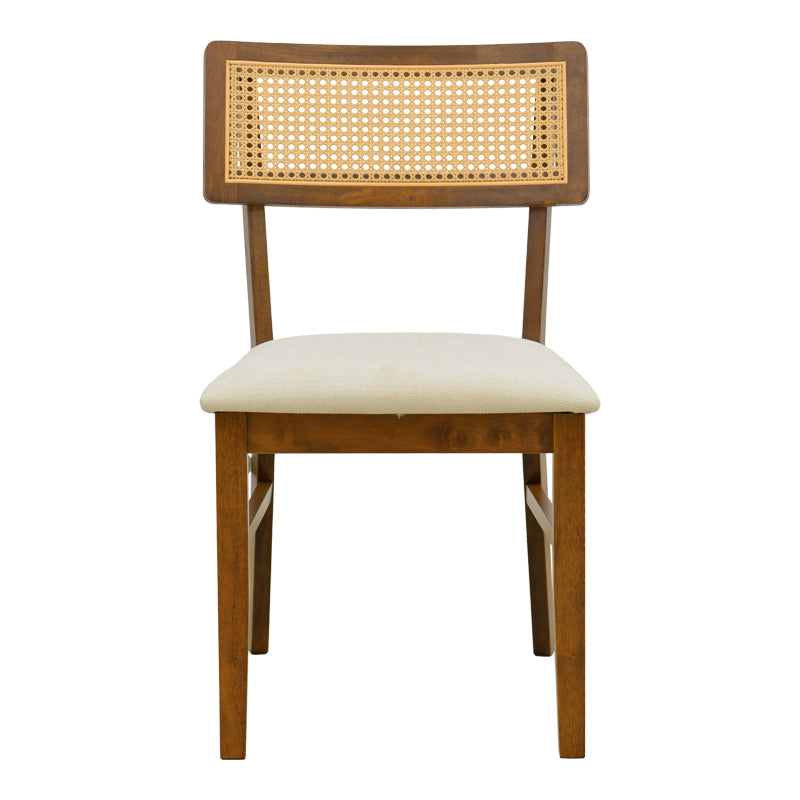 Καρέκλα Raffles pakoworld καρυδί rubberwood με pe rattan και εκρού ύφασμα 47x48x83.5εκ