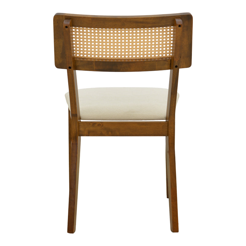 Καρέκλα Raffles pakoworld καρυδί rubberwood με pe rattan και εκρού ύφασμα 47x48x83.5εκ
