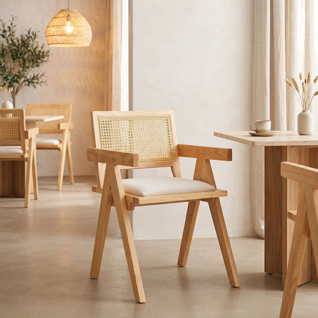 Πολυθρόνα Winslow pakoworld rubberwood σε φυσική απόχρωση-ύφασμα λευκό 51x55x80εκ