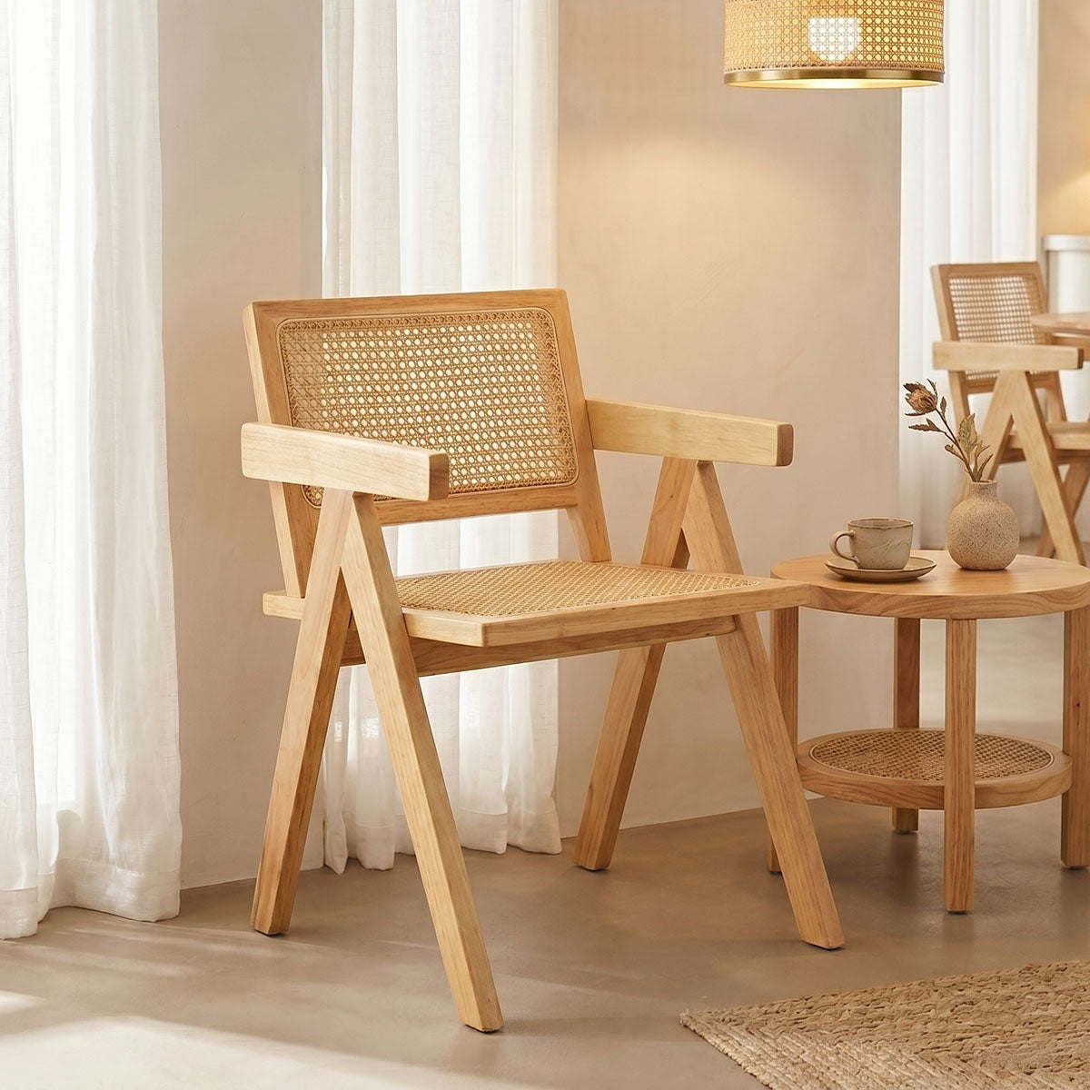 Πολυθρόνα Winslow pakoworld rubberwood-rattan σε φυσική απόχρωση 51x54x80εκ
