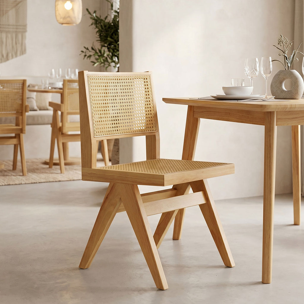 Καρέκλα Winslow pakoworld rubberwood-rattan σε φυσική απόχρωση 46x58x80εκ