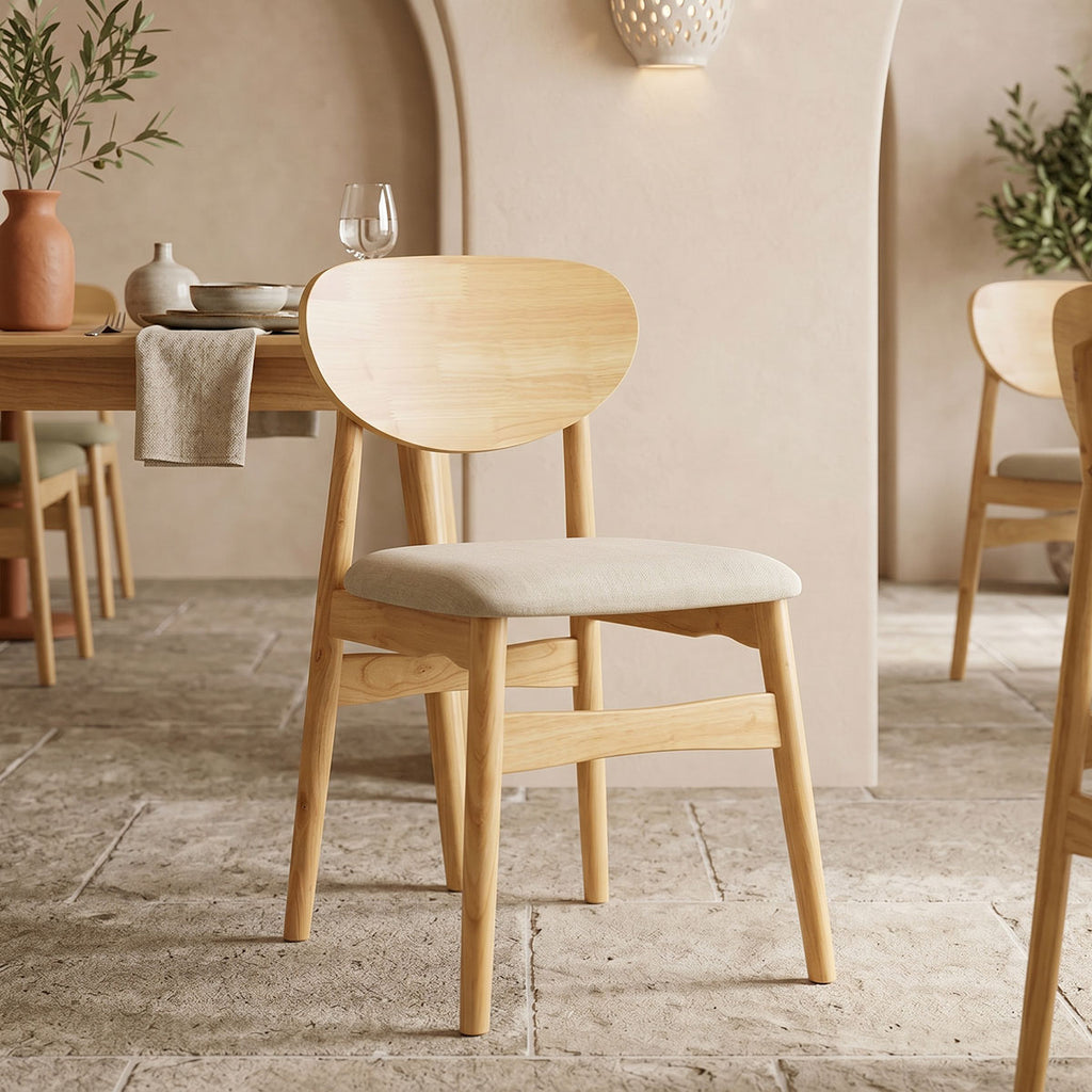 Καρέκλα Cardith pakoworld rubberwood-plywood σε φυσική απόχρωση-ύφασμα γκρι-μπεζ 48x51x78εκ