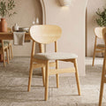 Καρέκλα Cardith pakoworld rubberwood-plywood σε φυσική απόχρωση-ύφασμα γκρι-μπεζ 48x51x78εκ