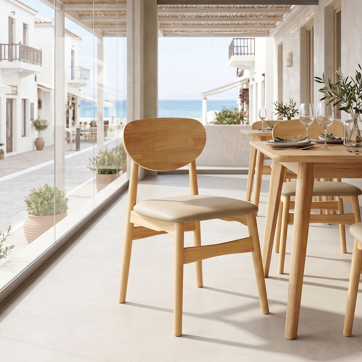 Καρέκλα Cardith pakoworld rubberwood-plywood σε φυσική απόχρωση-pu μπεζ 48x51x78εκ