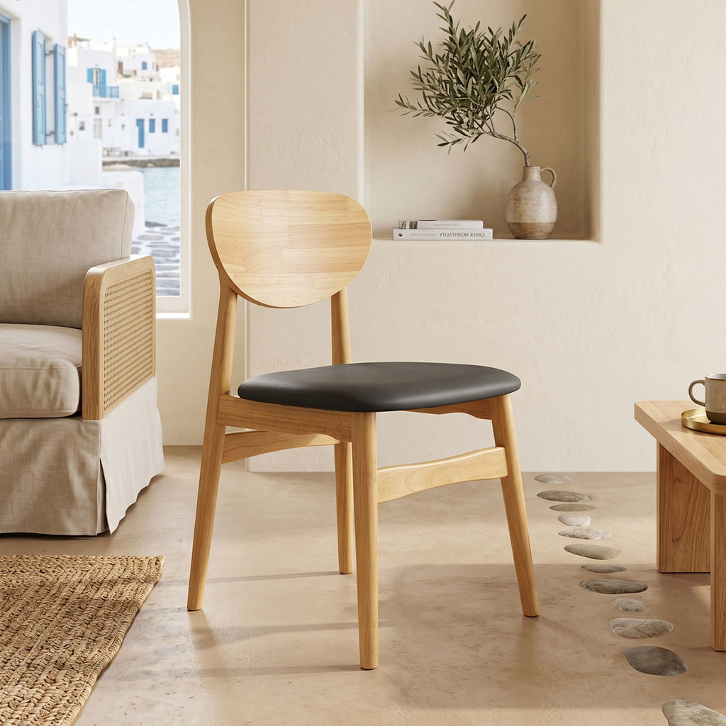 Καρέκλα Cardith pakoworld rubberwood-plywood σε φυσική απόχρωση-pu μαύρο 48x51x78εκ