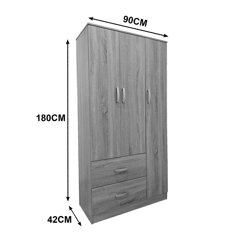 Ντουλάπα τρίφυλλη με 2 συρτάρια Athos pakoworld σε sonoma απόχρωση 90x42x180εκ