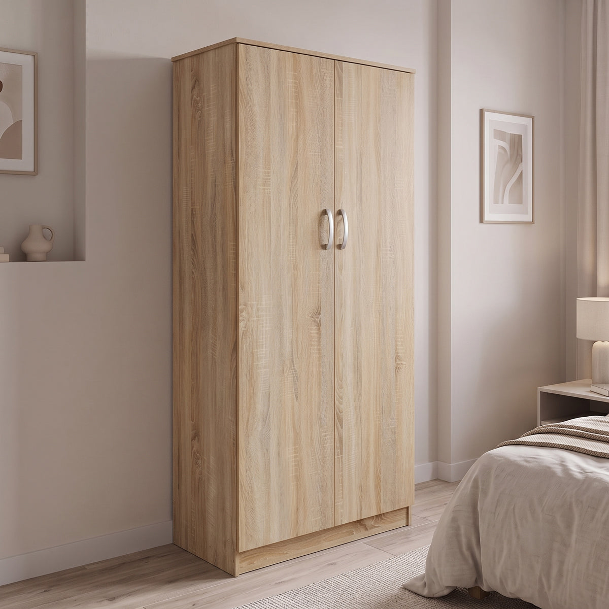 Ντουλάπα δίφυλλη Athos pakoworld σε Sonoma απόχρωση 80x42x180εκ