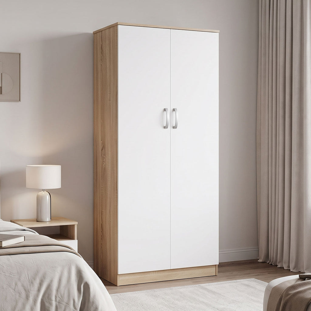 Ντουλάπα δίφυλλη Athos pakoworld σε sonoma-λευκή απόχρωση 80x42x180εκ