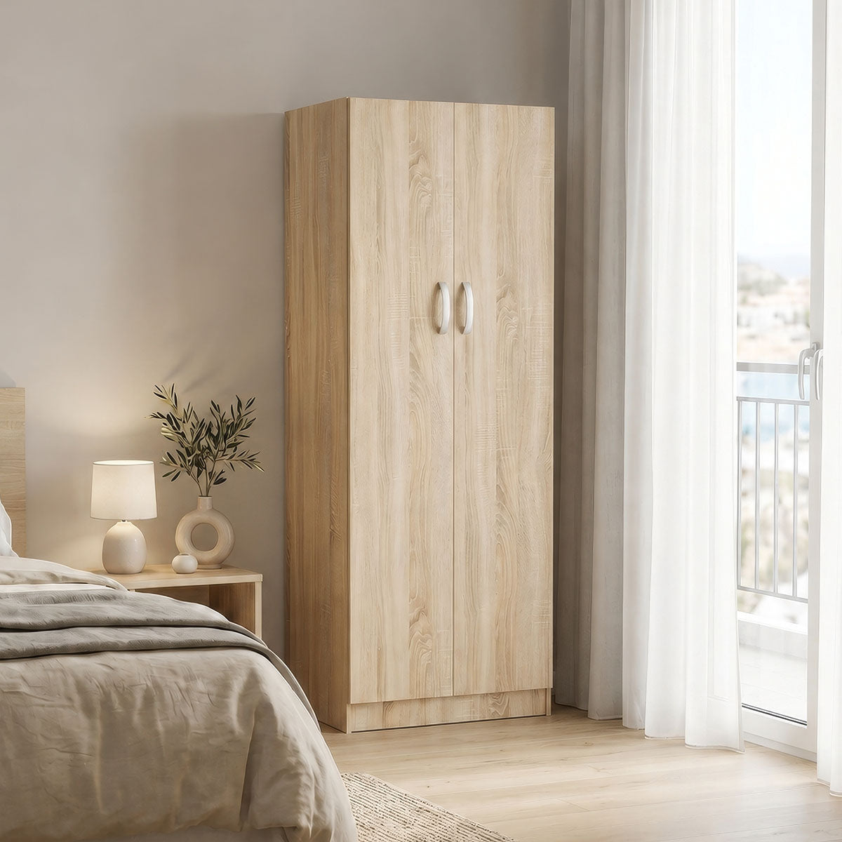 Ντουλάπα δίφυλλη Athos pakoworld σε sonoma απόχρωση 60x42x180εκ