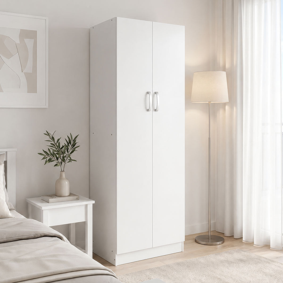 Ντουλάπα δίφυλλη Athos pakoworld σε λευκή απόχρωση 60x42x180εκ